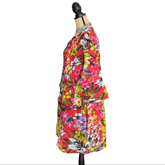SPX TUNIC Swim cover up red floral PLUS SIZE top 3/4 sleeves size 50 style ELENA - Picture 3 of 10